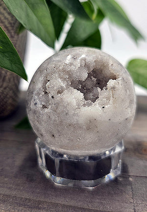 White Agate Sphere with Druzy