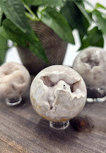 White Agate Sphere with Druzy