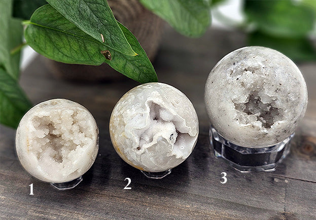 White Agate Sphere with Druzy