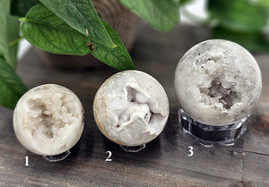 White Agate Sphere with Druzy